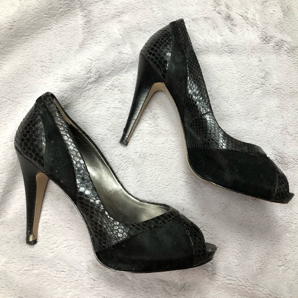 Nine West Snakeskin and Suede Open Toe Pump - Picture 1 of 11
